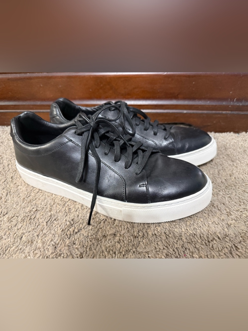 Men's Black Leather Low-Top Sneakers with White Sole